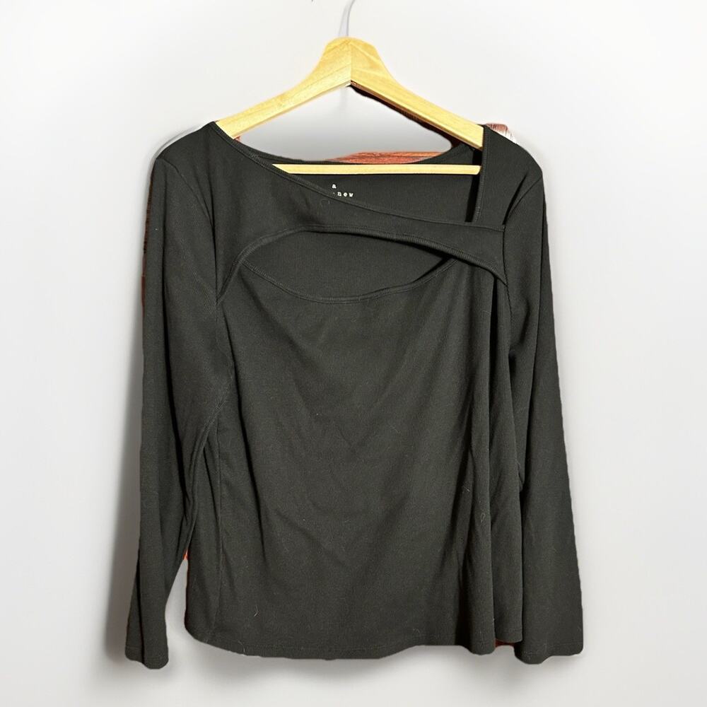 A New Day Black Ribbed Long Sleeve Top Cut Out Detail Size XXL
